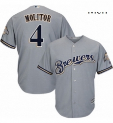 Mens Majestic Milwaukee Brewers 4 Paul Molitor Replica Grey Road Cool Base MLB Jersey