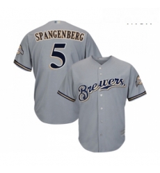 Mens Milwaukee Brewers 5 Cory Spangenberg Replica Grey Road Cool Base Baseball Jersey 