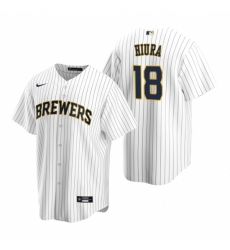 Mens Nike Milwaukee Brewers 18 Keston Hiura White Alternate Stitched Baseball Jersey