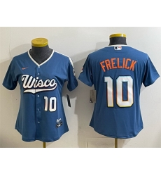 Women Milwaukee Brewers 10 Sal Frelick Mineral Blue 2026 City Connect Stadium Stitched Baseball Jersey Women Milwaukee Brewers 10 Sal Frelick Mineral Blue 2026 City Connect Stadium Stitched Baseball Jersey