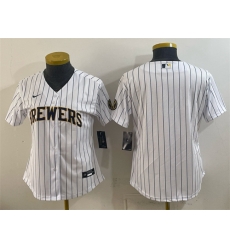 Women Milwaukee Brewers Blank White Cool Base Stitched Jersey Run Small 