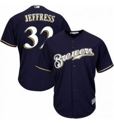 Youth Majestic Milwaukee Brewers 32 Jeremy Jeffress Authentic Navy Blue Alternate Cool Base MLB Jersey 