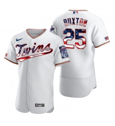 Men Minnesota Twins 25 Byron Buxton Men Nike White Fluttering USA Flag Limited Edition Flex Base MLB Jersey