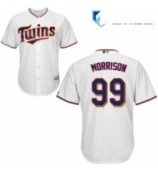 Mens Majestic Minnesota Twins 99 Logan Morrison Replica White Home Cool Base MLB Jersey 