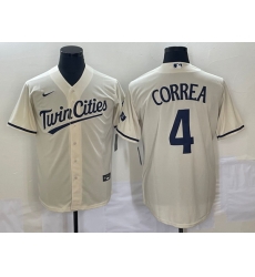 Men's Minnesota Twins #4 Carlos Correa Cream 2022 City Connect Cool Base Stitched Jersey