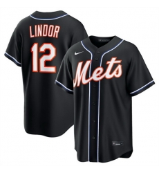Men New York Mets  12 Francisco Lindor 2026 Fashion Replica Black Out Stitched Baseball Jersey