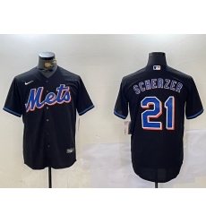 Men New York Mets 21 Max Scherzer Black Cool Base Stitched Baseball Jersey 3