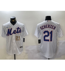 Men New York Mets 21 Max Scherzer White Cool Base Stitched Baseball Jersey 2