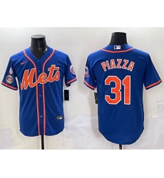Men New York Mets 31 Mike Piazza Blue With Patch Cool Base Stitched Baseball Jersey