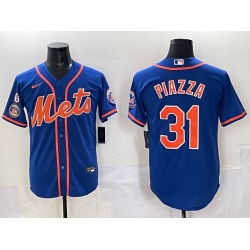 Men New York Mets 31 Mike Piazza Blue With Patch Cool Base Stitched Baseball Jersey