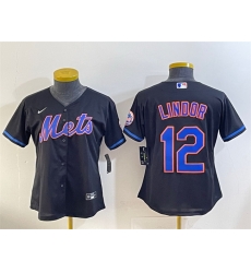 Women New York Mets 12 Francisco Lindor Black Cool Base Stitched Baseball Jersey Women New York Mets 12 Francisco Lindor Black Cool Base Stitched Baseball Jersey