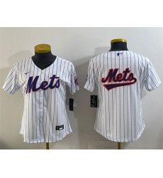 Women New York Mets Team Big Logo White Cool Base Stitched Baseball Jersey 1
