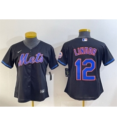 Youth New York Mets 12 Francisco Lindor Black Cool Base Stitched Baseball Jersey