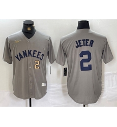 Men New York Yankees 2 Derek Jeter Grey Cool Base Stitched Baseball Jersey 4