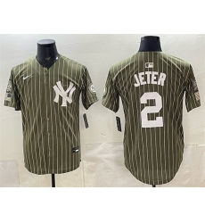 Men New York Yankees  2 Derek Jeter Olive 2026 Armed Forces Day Salute To Service Stitched Baseball Jersey