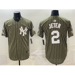 Men New York Yankees  2 Derek Jeter Olive 2026 Armed Forces Day Salute To Service Stitched Baseball Jersey