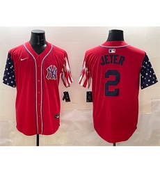 Men New York Yankees 2 Derek Jeter Red American Style Limited Stitched Baseball Jersey
