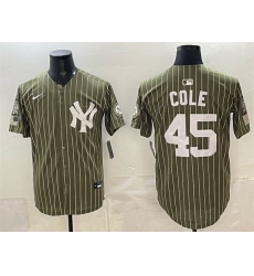 Men New York Yankees  45 Gerrit Cole Olive 2026 Armed Forces Day Salute To Service Stitched Baseball Jersey