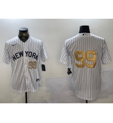 Men New York Yankees 99 Aaron Judge White Pinstripe Without Name Fashion Cool Base Jerseys