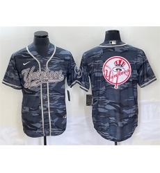 Men New York Yankees Gray Camo Team Big Logo With Patch Cool Base Stitched Baseball Jersey