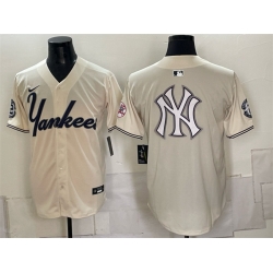 Men New York Yankees Team Big Logo Cream Limited Stitched Baseball Jerseys