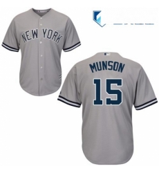 Mens Majestic New York Yankees 15 Thurman Munson Replica Grey Road MLB Jersey