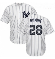 Mens Majestic New York Yankees 28 Austin Romine Authentic White Team Logo Fashion MLB Jersey