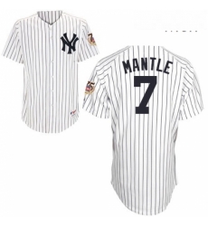 Mens Majestic New York Yankees 7 Mickey Mantle Replica White 75TH Patch MLB Jersey