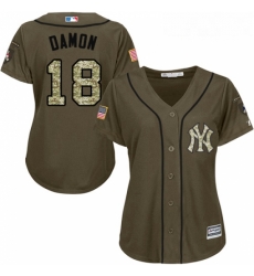 Womens Majestic New York Yankees 18 Johnny Damon Replica Green Salute to Service MLB Jersey