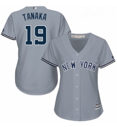 Womens Majestic New York Yankees 19 Masahiro Tanaka Replica Grey Road MLB Jersey