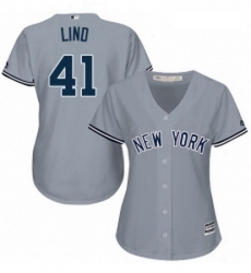 Womens Majestic New York Yankees 41 Adam Lind Replica Grey Road MLB Jersey 