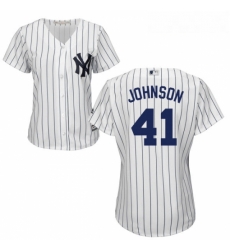 Womens Majestic New York Yankees 41 Randy Johnson Replica White Home MLB Jersey