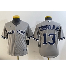 Youth New York Yankees 13 Jazz Chisholm Jr Grey Cool Base Stitched Baseball Jersey Youth New York Yankees 13 Jazz Chisholm Jr Grey Cool Base Stitched Baseball Jersey