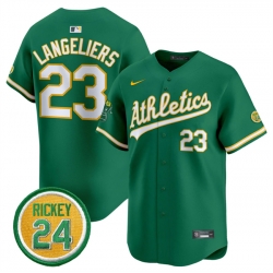 Men Oakland Athletics 23 Shea Langeliers Green 2024 Limited With Rickey Henderson Patch Stitched Jersey