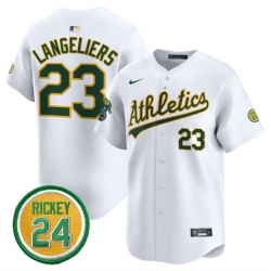 Men Oakland Athletics 23 Shea Langeliers White 2024 Home Limited With Rickey Henderson Patch Stitched Jersey