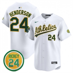 Men Oakland Athletics 24 Rickey Henderson White 2024 Home Limited With Rickey Henderson Patch Stitched Jersey