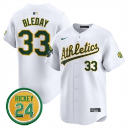 Men Oakland Athletics 33 JJ Bleday White 2024 Home Limited With Rickey Henderson Patch Stitched Jersey