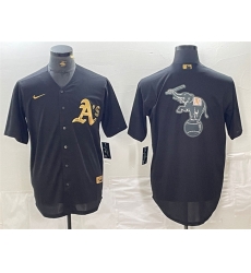 Men Oakland Athletics Black Gold Team Big Logo Cool Base Stitched Baseball Jersey 1