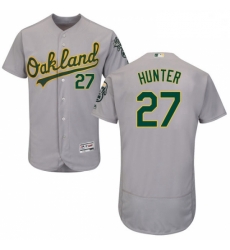 Mens Majestic Oakland Athletics 27 Catfish Hunter Grey Road Flex Base Authentic Collection MLB Jersey