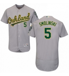 Mens Majestic Oakland Athletics 5 Jake Smolinski Grey Road Flex Base Authentic Collection MLB Jersey