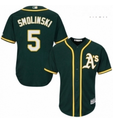 Mens Majestic Oakland Athletics 5 Jake Smolinski Replica Green Alternate 1 Cool Base MLB Jersey 