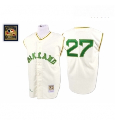 Mens Mitchell and Ness 1968 Oakland Athletics 27 Catfish Hunter Replica Cream Throwback MLB Jersey