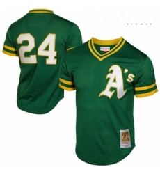 Mens Mitchell and Ness Oakland Athletics 24 Rickey Henderson Replica Green 1991 Throwback MLB Jersey