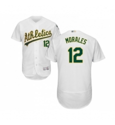 Mens Oakland Athletics 12 Kendrys Morales White Home Flex Base Authentic Collection Baseball Jersey