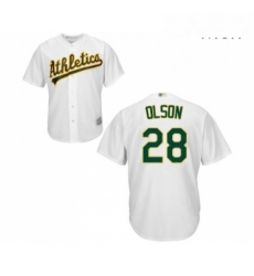 Mens Oakland Athletics 28 Matt Olson Replica White Home Cool Base Baseball Jersey 