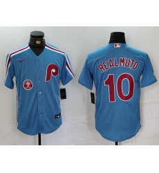 Men Philadelphia Phillies 10 J T  Realmuto Blue Cool Base Stitched Jersey 2