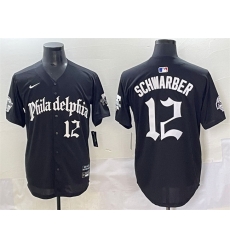 Men Philadelphia Phillies 12 Kyle Schwarber Black Gothic Vapor Limited Stitched Jersey