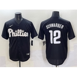 Men Philadelphia Phillies 12 Kyle Schwarber Black Lights Out Limited Stitched Baseball Jersey