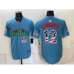Men Philadelphia Phillies  12 Kyle Schwarber Blue Phanatic USA 250 Fourth of July Stitched Baseball Jersey