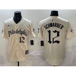 Men Philadelphia Phillies 12 Kyle Schwarber Cream Gothic Vapor Limited Stitched Jersey
